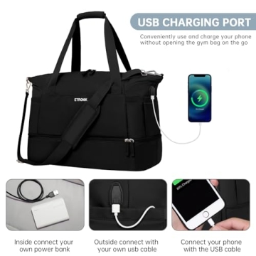 ETRONIK Weekender Gym Bag with USB Port & Shoe Compartment
