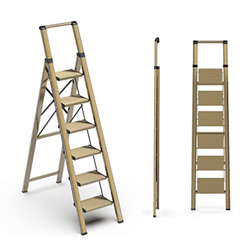 SOLADDER 6 Step Ladder, Folding Step Stool with Handgrip and Anti-Slip Wide Pedal, Portable Lightwei...