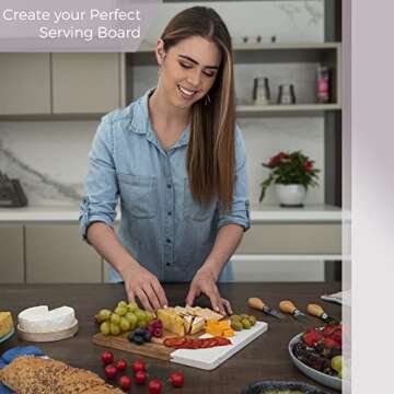 Hearthford White Marble Serving Board - Marble Cheese Board | Acacia Wooden serving Tray for Charcuterie, Cheese, Meats, Fruit, Crackers| Marble cutting board, marble tray, white marble slab rectangle