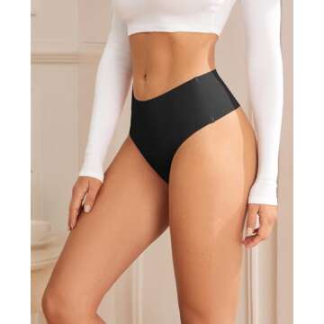 oshkang Thongs for Womens High Waisted Seamless for Women Underwear Sexy Breathable Panties 6 Pack