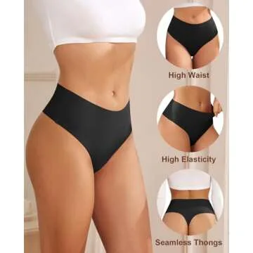 oshkang Thongs for Womens High Waisted Seamless for Women Underwear Sexy Breathable Panties 6 Pack