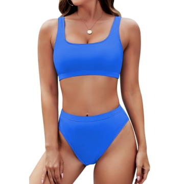 Pink Queen Women's 2 Piece Bikini Set High Cut Swimsuit Athletic Sporty High Waist Bathing Suit Brig...