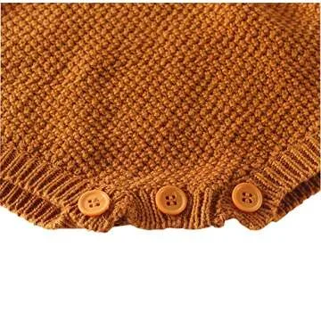 Pinleck Baby Girls Sweet Knitted Fleece Romper Long Sleeve Ruffle Jumpsuit Sweater Dress (Brown, 66/0-3 Months)