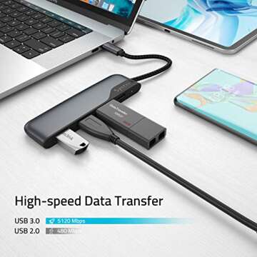Syntech USB C Hub, 4-in-1 USB C to USB Adapter Type-C Charging, Thunderbolt 3 to USB 3.0 Multiport Adapter Compatible with MacBook Pro 2018/2017, New MacBook 12 inch, Dell XPS and More - Space Gray