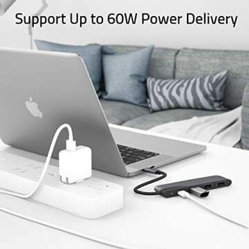 Syntech USB C Hub, 4-in-1 USB C to USB Adapter Type-C Charging, Thunderbolt 3 to USB 3.0 Multiport Adapter Compatible with MacBook Pro 2018/2017, New MacBook 12 inch, Dell XPS and More - Space Gray