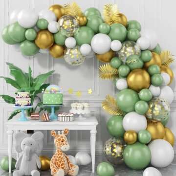 Sage Green Balloons Garland Arch Kit - 128PCS Different Sizes Olive Green Confetti White and Gold La...