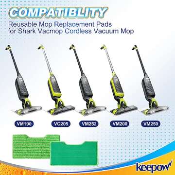 KEEPOW Reusable Mop Pads Refills, Vacmop Replacement Pads Compatible with Shark Vac Mop VM252 VM200 ...