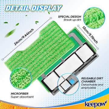 KEEPOW Reusable Mop Pads Refills, Vacmop Replacement Pads Compatible with Shark Vac Mop VM252 VM200 VC205 VM250 /QM250 VM190 VM200P12, Hardwood Floor Mop Pad with Upgraded Dirt Chamber (1+2+3 Pads)