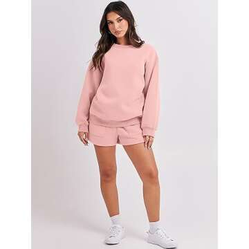 ANRABESS Women 2 Piece Outfits Sweat Shorts Sets 2025 Oversized Casual Lounge Matching Set Sweatsuit Tracksuit Clothes Pink X-Large