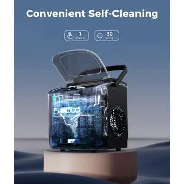 ecozy Ice Maker Countertop, 9 Cubes Ready in 6 Mins, 26 lbs per Day, Portable Ice Machine with Self-Cleaning, 2 Ice Sizes for Home, Kitchen, Camping, Office, RV, Cup Included, Black