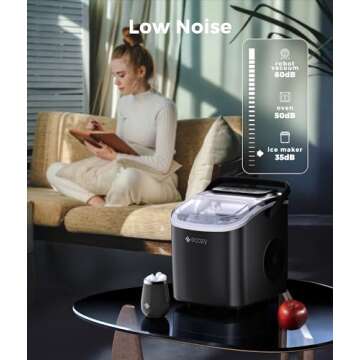 ecozy Ice Maker Countertop, 9 Cubes Ready in 6 Mins, 26 lbs per Day, Portable Ice Machine with Self-Cleaning, 2 Ice Sizes for Home, Kitchen, Camping, Office, RV, Cup Included, Black