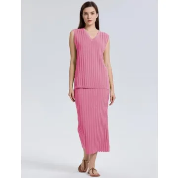 SCUSTY 2 Piece Women's Sweater Skirt Set in Rosered