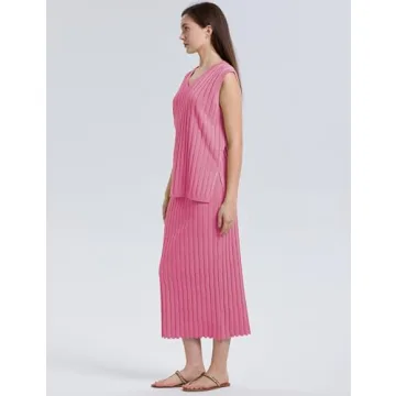 SCUSTY 2 Piece Women's Sweater Skirt Set in Rosered