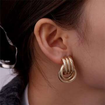 Gold Statement Earrings for Women Geometric Dangle Earrings Ginkgo Leaf Heart Flower Dangling Drop Earrings Gold Geometric Earrings for Women Prom Dress Jewerly 2024 (Q)