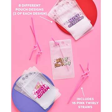xo, Fetti Bachelorette Party Drink Pouches - 16 count | Bachelorette Party Cups, Bridesmaid Names Decorations, Maid of Dishonor Favors, Miss Behaving
