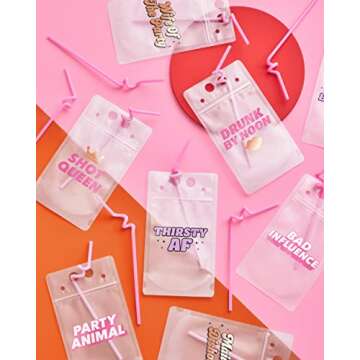 xo, Fetti Bachelorette Party Drink Pouches - 16 count | Bachelorette Party Cups, Bridesmaid Names Decorations, Maid of Dishonor Favors, Miss Behaving