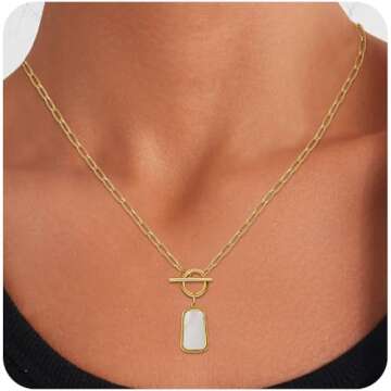 ELKEYE Natural White Sea Shell OT Buckle Long Plate Pendant Necklace For Women Trendy Elegant in Col...