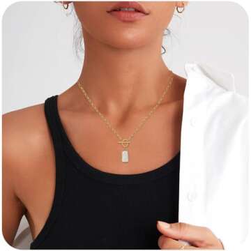 ELKEYE Natural White Sea Shell OT Buckle Long Plate Pendant Necklace For Women Trendy Elegant in Color and Luster Titanium Steel Electroplated with 18K Gold Necklace
