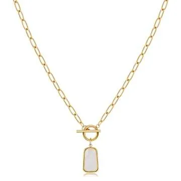 ELKEYE Natural White Sea Shell OT Buckle Long Plate Pendant Necklace For Women Trendy Elegant in Color and Luster Titanium Steel Electroplated with 18K Gold Necklace