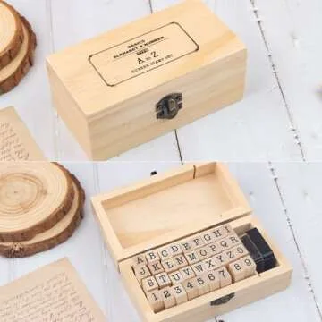 36 Pcs Small Wooden Rubber Stamps, Wooden Box Multipurpose Number Alphabet Letter Wood Rubber Stamp for Card Making, DIY Craft, Scrapbooking Supplie, etc