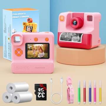 GREENKINDER Kids Camera Instant Print, Digital Camera, Selfie 1080P Video Camera with 32G TF Card, Toys Gifts for Girls Boys Aged 3-14 for Christmas/Birthday/Holiday (Pink)