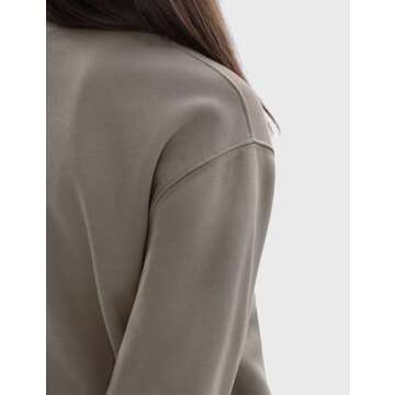 PUMIEY Sweatshirt for Women Oversized Crewneck Hoodies Fleece Long Sleeve Pullover Tops with Pockets, Simply Taupe X-Small