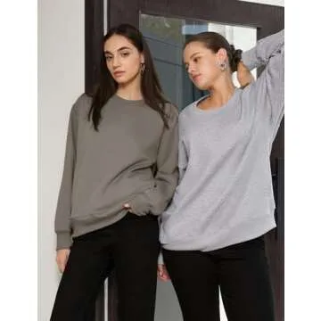 PUMIEY Sweatshirt for Women Oversized Crewneck Hoodies Fleece Long Sleeve Pullover Tops with Pockets, Simply Taupe X-Small