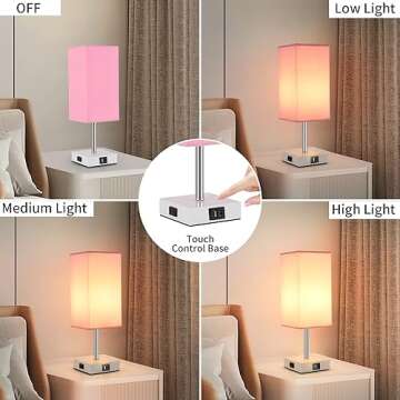 Woderdeng Touch Control Bedside Lamp - 3-Way Dimmable Table Lamps with USB C+A Port and Outlet, Nigh...
