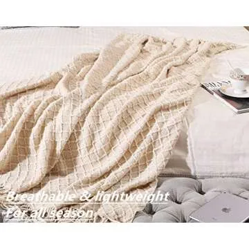 CREVENT Home Decor Rustic Couch Sofa Chair Bed Throw Blanket, Soft Warm Cozy Light Weight for Travelling in Spring Summer (50''X60'' Beige/Ivory)