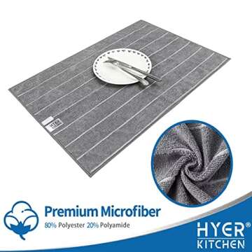 HYER KITCHEN Microfiber Kitchen Towels - Super Absorbent, Soft and Thick Dish Towels, 8 Pack (Stripe...