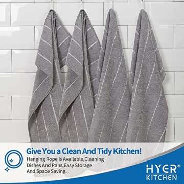 HYER KITCHEN Microfiber Kitchen Towels - Super Absorbent, Soft and Thick Dish Towels, 8 Pack (Stripe Designed Grey Colors), 26 x 18 Inch