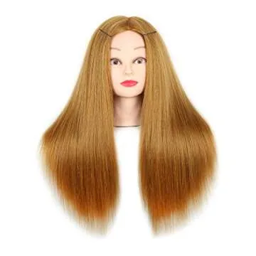 20 Inch Mannequin Head Hair Styling 60% Human Hair Training Head Manikin Cosmetology Doll Head Hair Hairdressing training model with clamp Golden Color