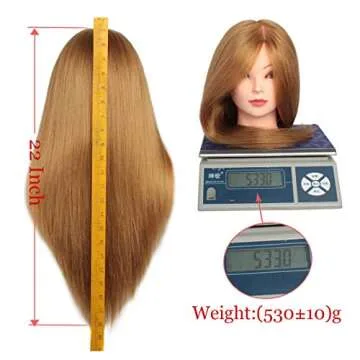 20 Inch Mannequin Head Hair Styling 60% Human Hair Training Head Manikin Cosmetology Doll Head Hair Hairdressing training model with clamp Golden Color