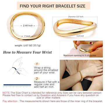 Elegance 11 designs Gold Cuff Bangle Bracelets For Women Chunky Trendy Hinged Cuff Open Wide Gold Br...