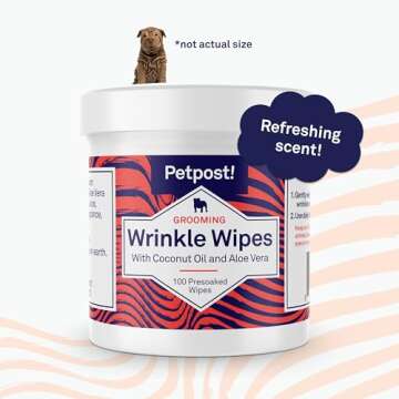 Petpost | Bulldog Wrinkle Wipes for Dogs - 100 Wipes - Cleans & Soothes Wrinkles and Pug Folds with Coconut Oil Solution 100 ct.