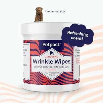 Petpost | Bulldog Wrinkle Wipes for Dogs - 100 Wipes - Cleans & Soothes Wrinkles and Pug Folds with Coconut Oil Solution 100 ct.