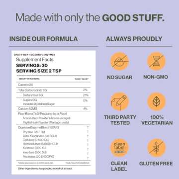 Hilma Daily Fiber and Digestive Enzymes, Fiber Supplement Powder with Prebiotics and Enzymes Formulated with Psyllium Husk and Acacia, Gluten Free, Vegan, FSA Eligible, Digestive Support, 30 Servings