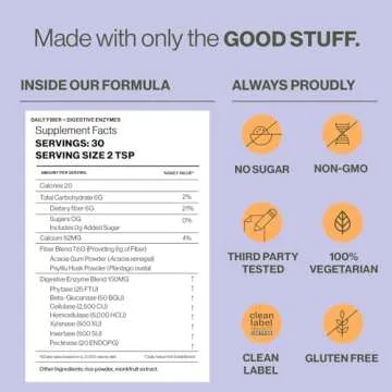 Hilma Daily Fiber and Digestive Enzymes, Fiber Supplement Powder with Prebiotics and Enzymes Formulated with Psyllium Husk and Acacia, Gluten Free, Vegan, FSA Eligible, Digestive Support, 30 Servings