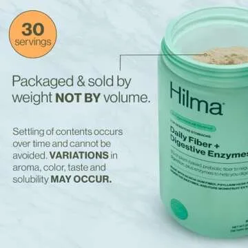 Hilma Daily Fiber and Digestive Enzymes, Fiber Supplement Powder with Prebiotics and Enzymes Formulated with Psyllium Husk and Acacia, Gluten Free, Vegan, FSA Eligible, Digestive Support, 30 Servings