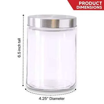 Glass Jars for Kitchen – Set of 3 Medium Food Storage Containers – 42Oz Storage Jars with Metall...