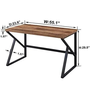 HSH Minimalist PC Desk, Industrial Home Office Desk, Sturdy Wood and Metal Desk, Rustic Vintage Oak ...