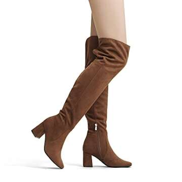 DREAM PAIRS Women's DOB213 Thigh High Over The Knee Fashion Chunky Heel Long Boots,Brown Suede, Size 9