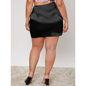 Stylish Verdusa Plus Size Satin Bodycon Skirt for Women - Black 3XL