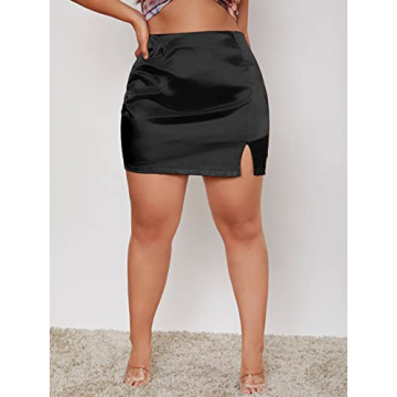 Stylish Verdusa Plus Size Satin Bodycon Skirt for Women - Black 3XL