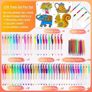 Soucolor Gel Pens for Adult Coloring Books, Deluxe 120 Pack-60 Colored Gel Pens, 60 Refills and Travel Case, with 40% More Ink Gel Art Markers Set for Drawing Journaling Scrapbooking Art Kit Supplies