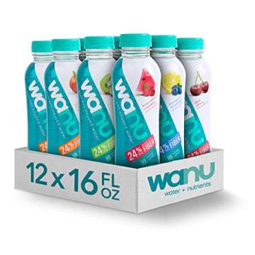 wanu water, Prebiotic Fiber & Nutrient Infused Flavored Water w/Gut Health & Immunity Benefits, 100% Vitamin B12 for Natural Energy, Variety Pack, 16oz Bottles (Pack of 12), Assortment of Flavors May Vary