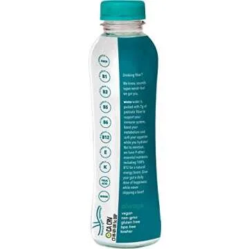 wanu water, Prebiotic Fiber & Nutrient Infused Flavored Water w/Gut Health & Immunity Benefits, 100% Vitamin B12 for Natural Energy, Variety Pack, 16oz Bottles (Pack of 12), Assortment of Flavors May Vary