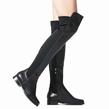 Shoe'N Tale Womens Low Heeled Boots Pointed Toe Over The Knee Thigh High Boots(5,Black Pu)