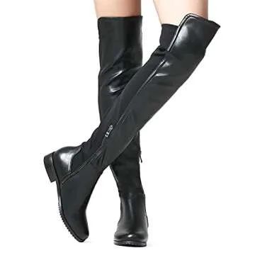 Shoe'N Tale Womens Low Heeled Boots Pointed Toe Over The Knee Thigh High Boots(5,Black Pu)