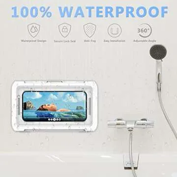 URROY Shower Phone Holder Waterproof, 360° Rotation Shower Phone Case, Anti-Fog High Sensitivity Universal Cover Mount Stand for Bathroom Wall Mirror Bathtub Kitchen, Gift for Men Women